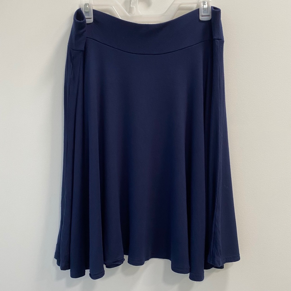 Chaps Skirt Women L Blue Skater A-Line Jersey Knit Stretch Casual Solid